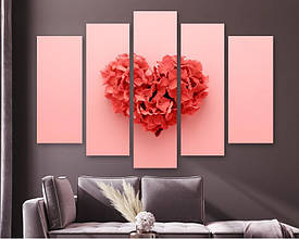 Модульна картина на полотні з п'яти частин KIL Art Абстрактне серце з квітів 187x119 см (M51_XL_195)