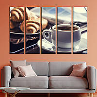 Модульная картина из 5 частей на холсте KIL Art Горячий кофе и французские круассаны 155x95 см (288-51)