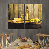 Модульная картина из двух частей KIL Art и напитки Бокал белого вина с бутылкой и закусками 165x122 см