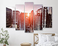 Модульная картина на холсте из пяти частей KIL Art Восходящее солнце в Нью-Йорке 187x119 см (M51_XL_365)