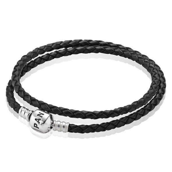 Шкіряний браслет зі срібним замком Pandora чорний 590705CBK