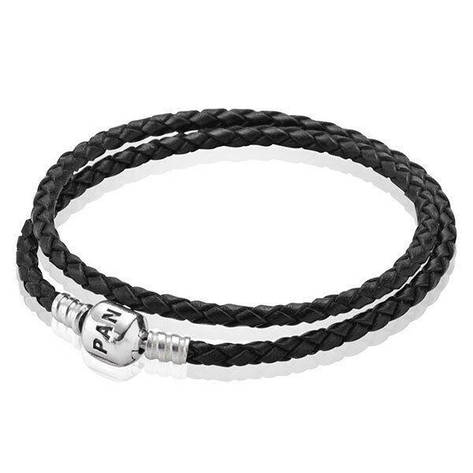 Шкіряний браслет зі срібним замком Pandora чорний 590705CBK 18, фото 1