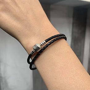 Шкіряний браслет зі срібним замком Pandora чорний 590705CBK, фото 3