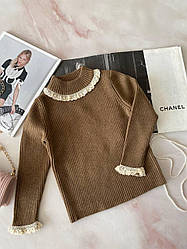 Гольф для дівчинки з рюшами Коричневий 9312, 121, MBM, Коричневий, Для дівчаток, Зима, 134