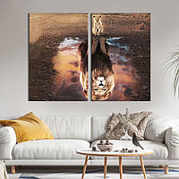 Модульная картина из двух частей KIL Art Маленький львенок сидит у лужи с его взрослым отражением 165x122 см