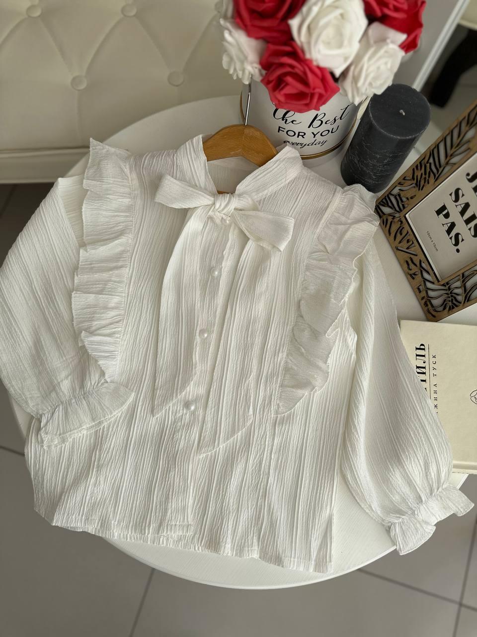 Блузка для дівчинки із зав'язками Білий 6261, 7, Білий, Для дівчаток, Весна Осінь, 122, фото 1