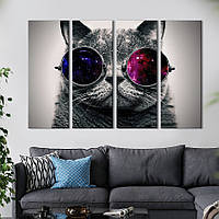 Модульная картина на холсте KIL Art полиптих Кот в круглых очках 209x133 см (195-41)