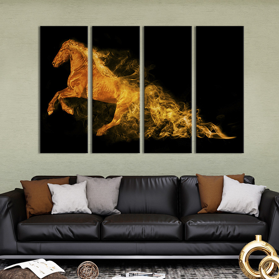 Модульна картина на полотні KIL Art поліптих Вогняний кінь на чорному тлі 209x133 см (208-41)