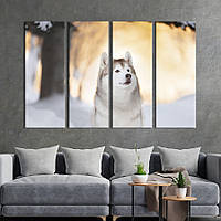 Модульная картина на холсте KIL Art полиптих Пёс хаски и снежный пейзаж 209x133 см (211-41)