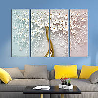Модульная картина на холсте KIL Art полиптих Маленькие белые цветы на дереве 209x133 см (272-41)