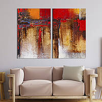 Модульная картина из двух частей KIL Art Диптих Выделяющиеся пятна оранжевого на ярко красном 165x122 см