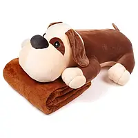 Плед-подушка игрушка 3в1 собачка, темно-коричневый, 57 см,TG