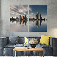 Картина на холсте для интерьера KIL Art диптих Красивый город Детройт 165x122 см (400-2)