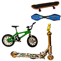 Фингербайк набор из 4 штук + пальчиковый самокат гироборд и скейтборд Зеленый
