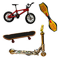 Фингербайк набор из 4 штук + пальчиковый самокат гироборд и скейтборд Красный