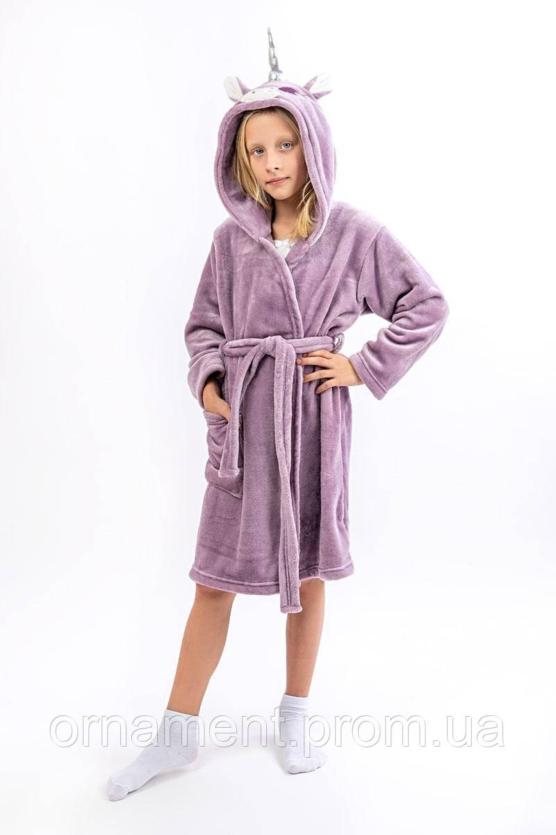 Халат теплий Єдиноріг для дітей і підлітків банний халат на дівчинку з капюшоном