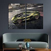 Картина на холсте KIL Art Lamborghini Sian оливкового цвета 165x122 см (1251-2)