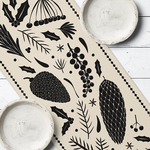 Доріжка на стіл (ранер) «Шишки та ягоди» з повноколірний принтом 150х40 см (DR_23NG033)