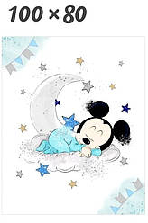 Панелька із сатину для дитячого пледа "Блакитний Міккі на хмарі" 80*100 см