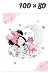 Панелька із сатину для дитячого пледа "Рожева Мінні із зайчиком" 80*100 см