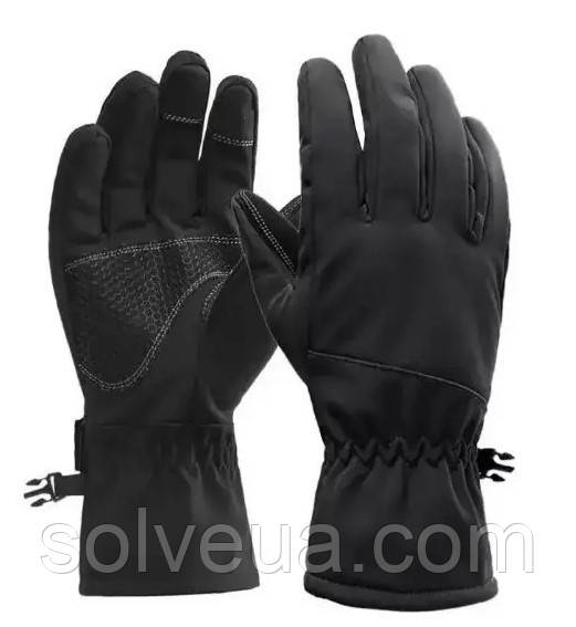 Водовідштовхувальні захисні вітрозахисні Softshell на флісі зимові рукавички Чорні 9001.solve, фото 1