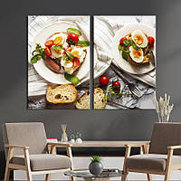Модульная картина из двух частей KIL Art Завтрак для двух людей с яйцами помидорами и тостами 165x122 см