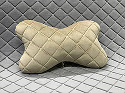 Подушка під голову в авто з алькантари Lux ПАЙКА, Квадратний ромб темно-бежевий