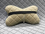 Подушка під голову в авто з алькантари Lux ПАЙКА, Квадратний ромб темно-бежевий, фото 2