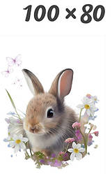 Панелька із сатину для дитячого пледа "Кролик у квітах" 80*100 см