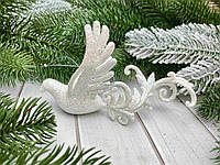Новогодний декор подвеска Жар птица белая в глитере 7 х 14 см (шт)