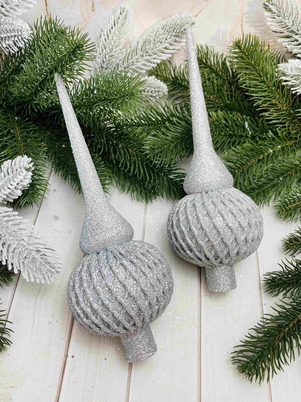 Верхівка на ялинку 25 см, ажурна срібло (за 1 шт), фото 1