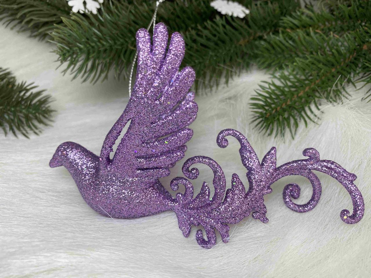 Підвіска жар птиця в глітері, 7 х 14см, лаванда, за 1 шт 9337, фото 1