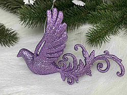 Підвіска жар птиця в глітері, 7 х 14см, лаванда, за 1 шт 9337
