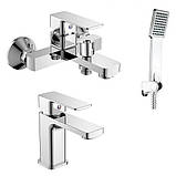 Комплект змішувачів для ванної ванни і умивальника з душем Haiba Kubus 3 в 1, фото 5