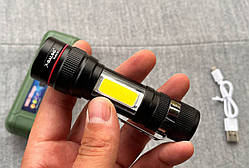 Ліхтар акумуляторний із зумом X-Balog BL-520-T6 ліхтарик ручний з боковим світлом T6 +COB Зум ZOOM