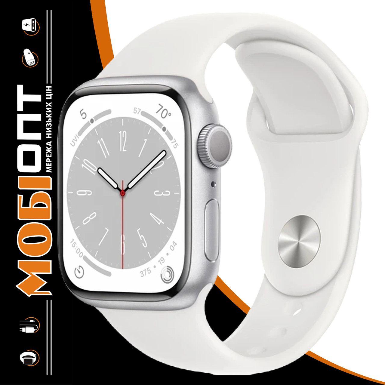IPhone Apple Watch Series 8 41mm GPS Silver Aluminium Case White Sp/B MP6K3UL/A A2770 UA UCRF