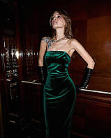 Утонченное женское платье с открытыми плечами для вечеринки, бархатное S,M,L,XL черное и зеленое Зелёный, XL