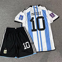 Детская форма футбольная Месси 10 Аргентина + Патчи Adidas Argentina Messi 2022-2023 Катар