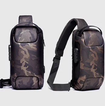 Нагрудна сумка чоловічий рюкзак, слінг з кодовим замком і роз'ємом для USB-кабелю камуфляж