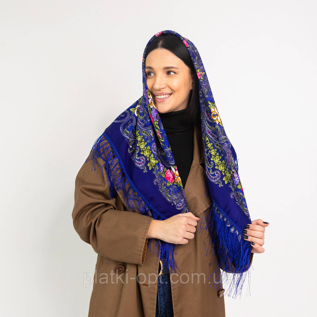 Хустка українська з тороками "Лілія" 90х90 см (синя)