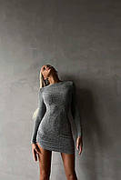 Женское блестящее однотонное,базовое,вечернее,повседневное короткое облегающее мини платье с длинным рукавом Серебро, 42/44, S-M