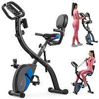 Велотренажер Hop-Sport HS-3010X Grix X-Bike магнітний з еспандерами для домашніх тренувань чорно-синій, фото 7