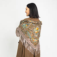 Хустка українська з тороками "Лілія" 90х90 см (капучіно)