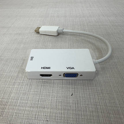 Адаптер перехідник DisplayPort DP 3in1 to VGA HDMI DVI 10см, фото 1