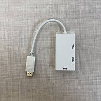 Адаптер перехідник DisplayPort DP 3in1 to VGA HDMI DVI 10см, фото 4