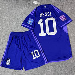Синя дитяча форма футбольна Мессі 10 Аргентина + Патчі Adidas Argentina Messi 2022-2023 Катар