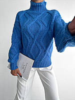 Повсякденний жіночий светр із ромабами з високою горловиною товсте в'язання, теплий вовняний модний