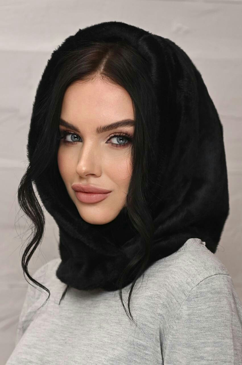 Капюшон з екохутра норка, колір чорний
