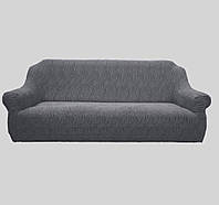 Жаккардовый чехол на диван Kayra Volna без юбки цвет темно-серый
