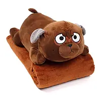 Плюшевая игрушка-подушка -плед Мопс 3 в1, коричневый, 60 см,SB